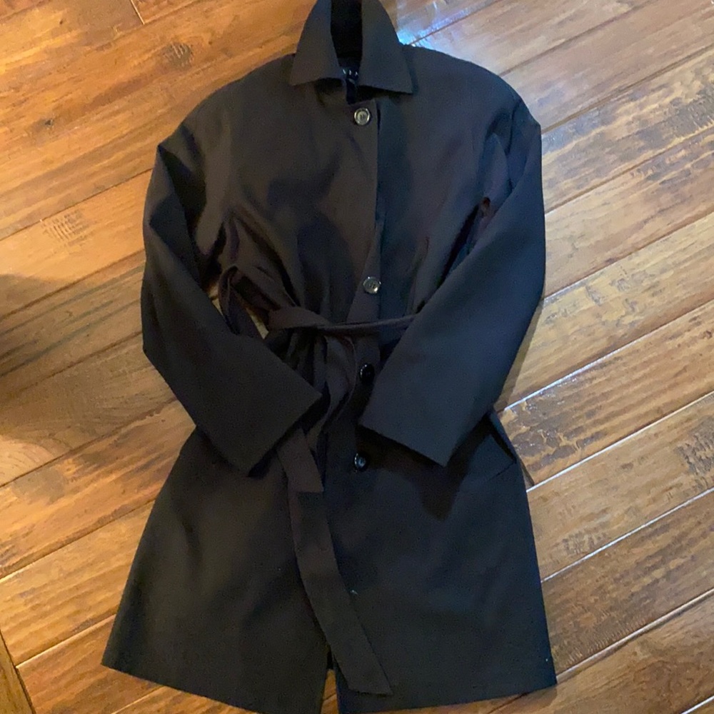 Gallery Stretch Black Lined Trench Coat, PS